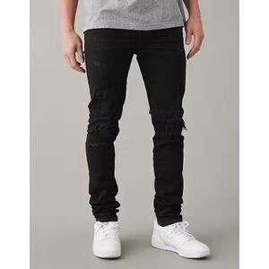 American Eagle Stacked Skinny AirFlex 360 Distressed Jeans Black 28x32